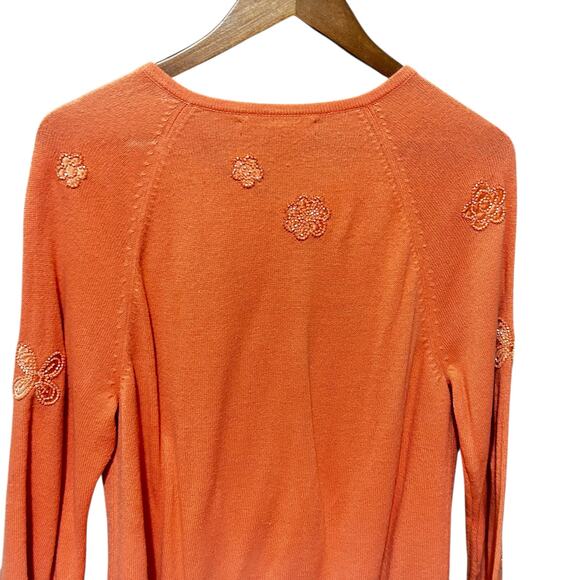 Y2K VTG Josephine Chaus Women Beaded Flower Cardigan L Peach Cottagecore Boho - Picture 4 of 10